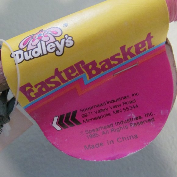 Vintage NWT 80s Dudley's Basket ~ Rattan Woven Wicker w/ Handle ~ Green & Pink - Picture 11 of 14